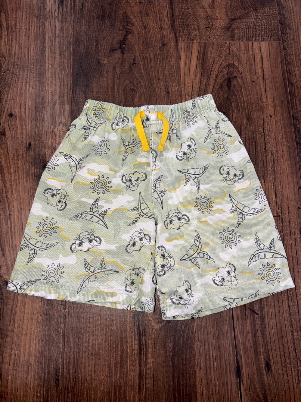 Disney Lion King Green Printed Drawstring Shorts with Yellow Accents